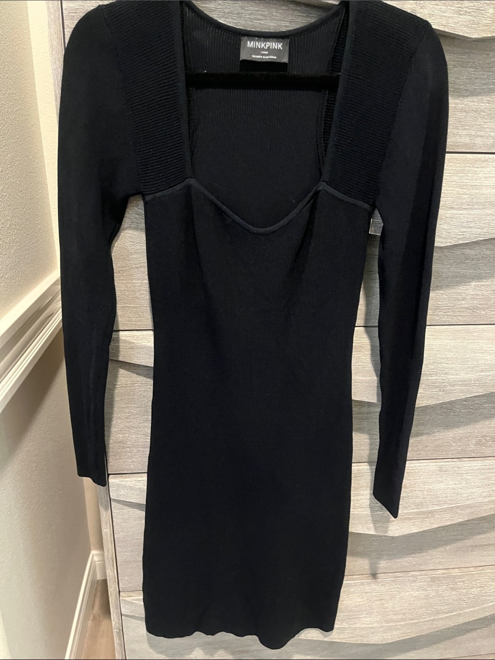 MINKPINK Black Long Sleeve Sweetheart Ribbed Knit Dress